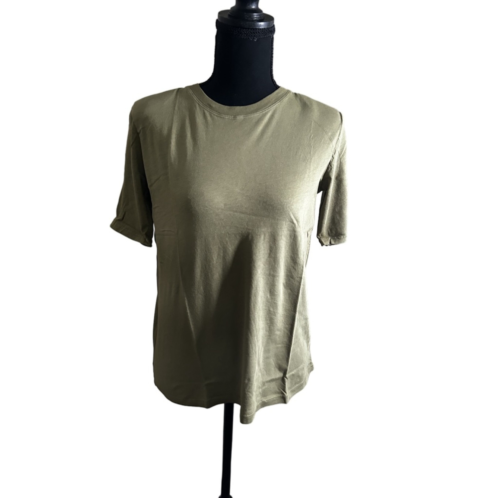 Hello Nite “Amy” T-Shirt Army Green XS | 100% Cotton Puff Sleeve Tee